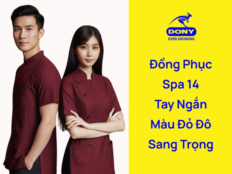 Mẫu đồng phục spa ngắn tay màu đỏ đô