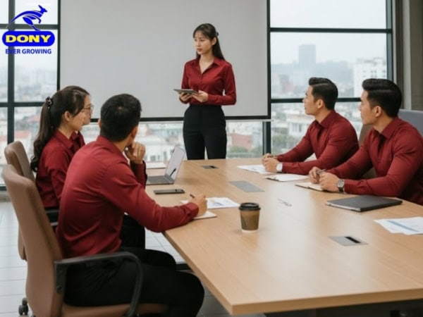 Đồng Phục Công Sở 11 Áo Sơ Mi Đỏ Tay Dài Nổi Bật
