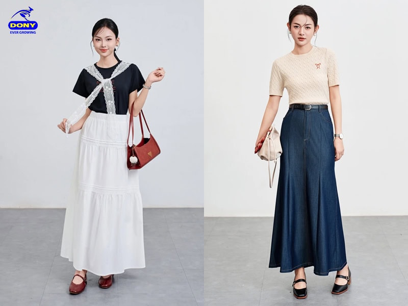 phoi ao thun voi chan vay midi