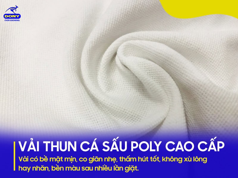 Vải cá sấu poly thoáng mát, không xù, giữ phom tốt.