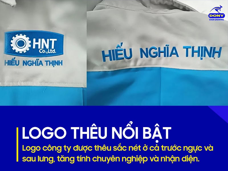 Logo thêu nổi bật ở ngực và lưng.