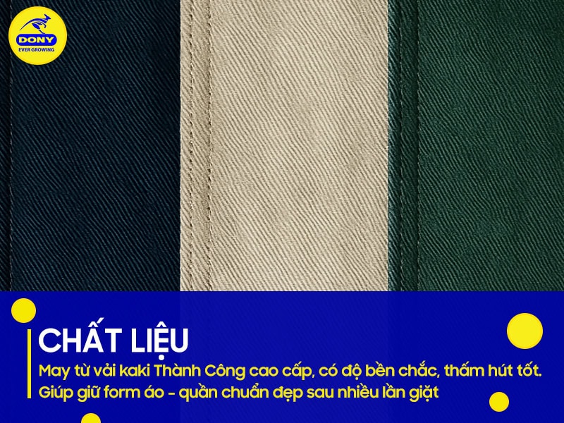 Chất vải kaki cao cấp, bền chắc - thấm hút tốt.