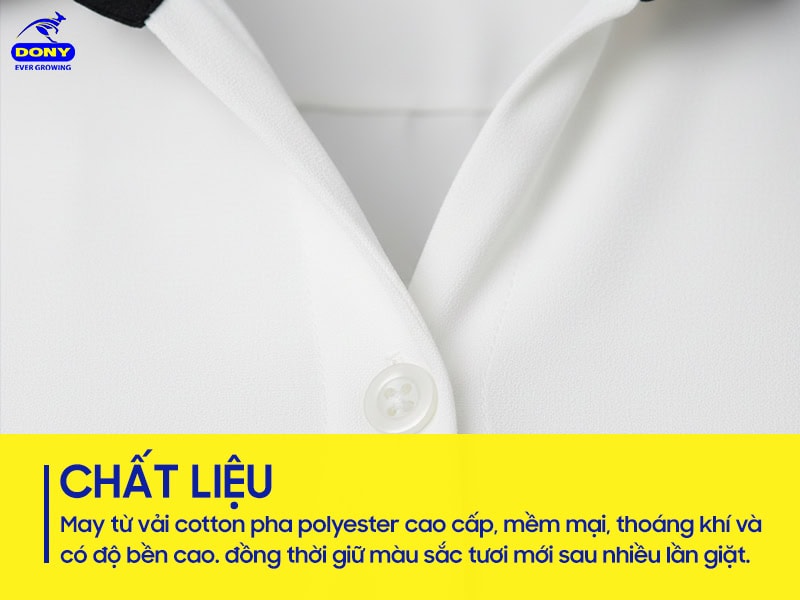 Vải cotton pha polyester cao cấp, mềm mại, thoáng khí.