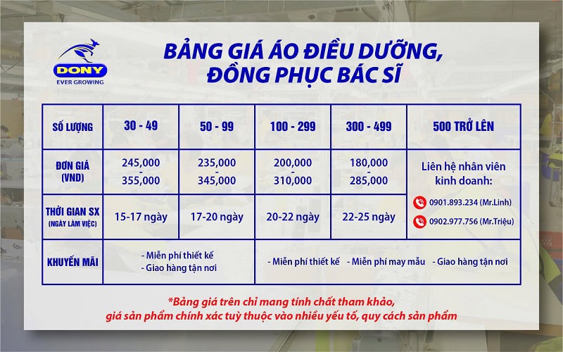 Tham khảo bảng giá may đồng phục spa, điều dưỡng, bác sĩ.