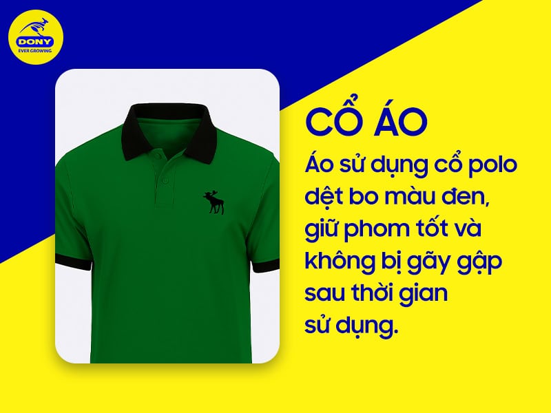 Cổ áo polo 2 nút bo dệt màu đen.