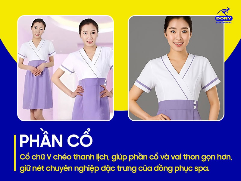 Phần cổ chữ V phối viền thanh lịch.