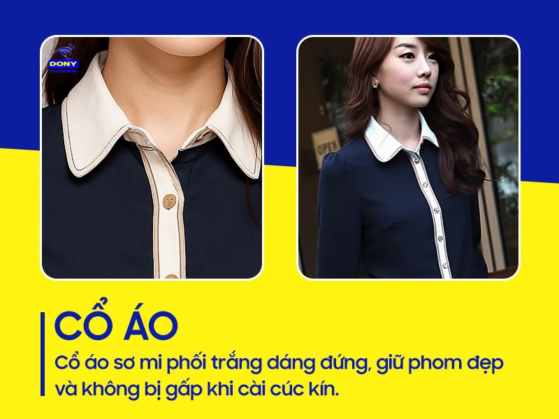 Cổ áo sơ mi phối trắng dáng đứng.