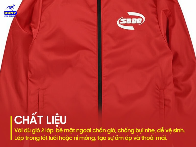 Chất liệu dù gió 2 lớp, chắn gió và chống bụi.