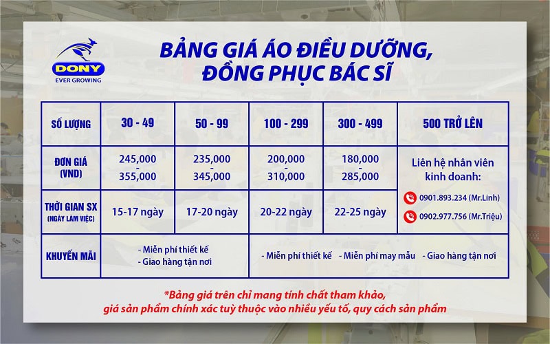 Tham khảo bảng giá may đồng phục spa, điều dưỡng, bác sĩ