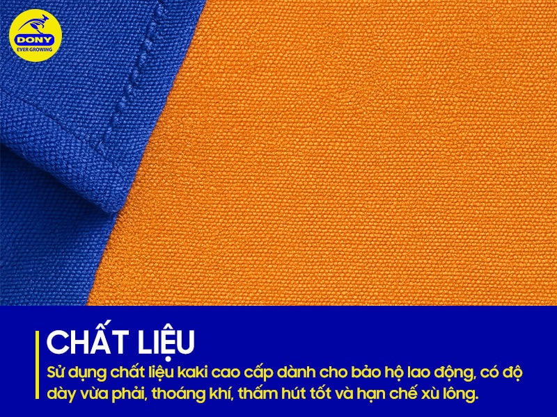 Vải kaki cao cấp thoáng khí, thấm hút tốt.