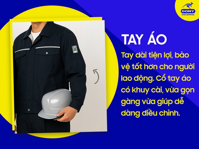 Tay dài tiện lợi, bảo vệ tốt cho người lao động.