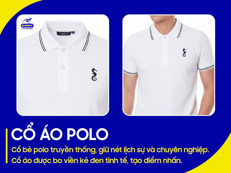 Cổ áo polo vo viền đen tinh tế.