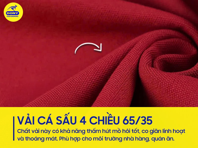 Vải cá sấu 4 chiều 65/35 thấm hút mồ hôi, co giãn tốt.