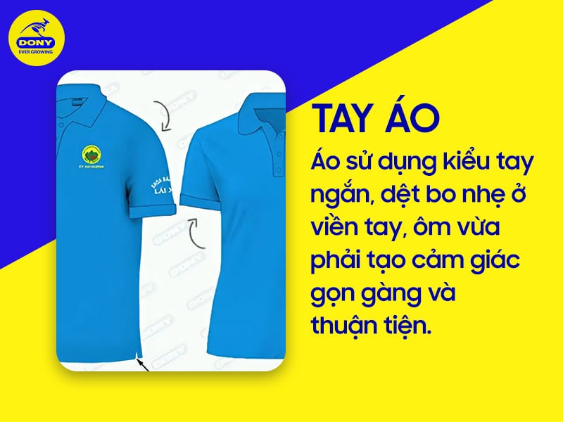 Tay áo ngắn, dệt bo nhẹ ở viền tay.