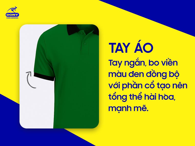 Tay áo ngắn, bo viền đen đồng bộ phần cổ.
