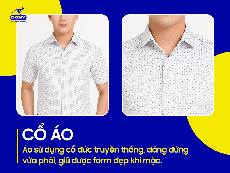 Cổ đức truyền thống, giữ form đẹp khi mặc.