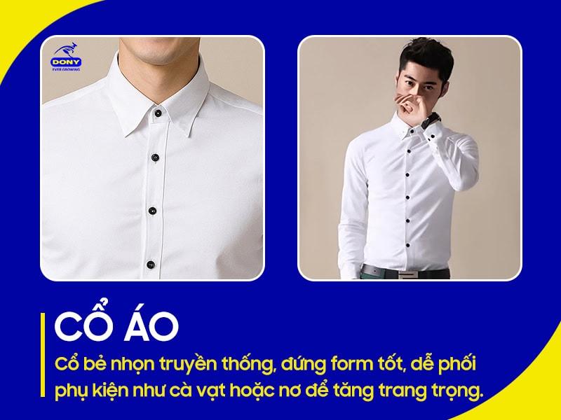 Cổ bẻ nhọn truyền thống, đứng form tốt.