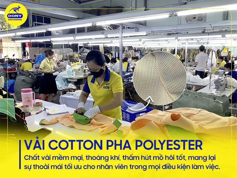 Chất liệu cotton poly kẻ sọc thoáng mát.