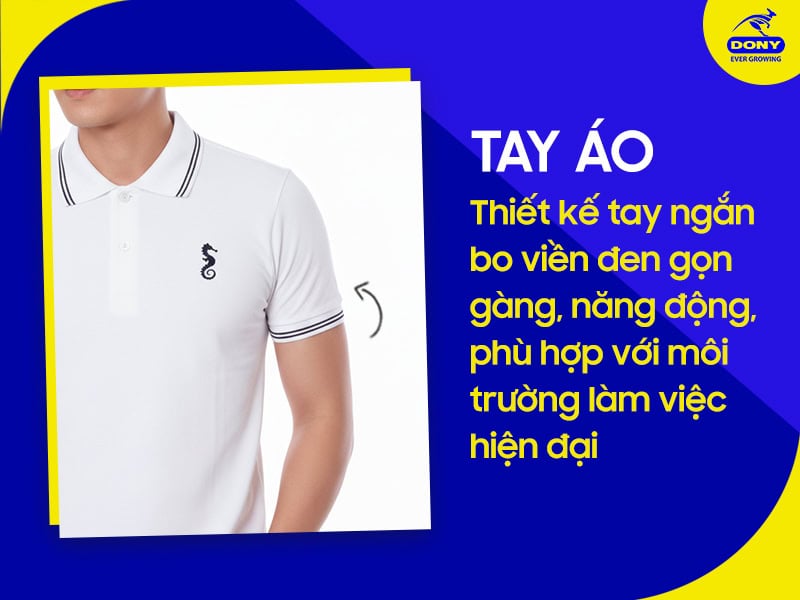 Tay áo ngắn bo viền đen gọn gàng, năng động.
