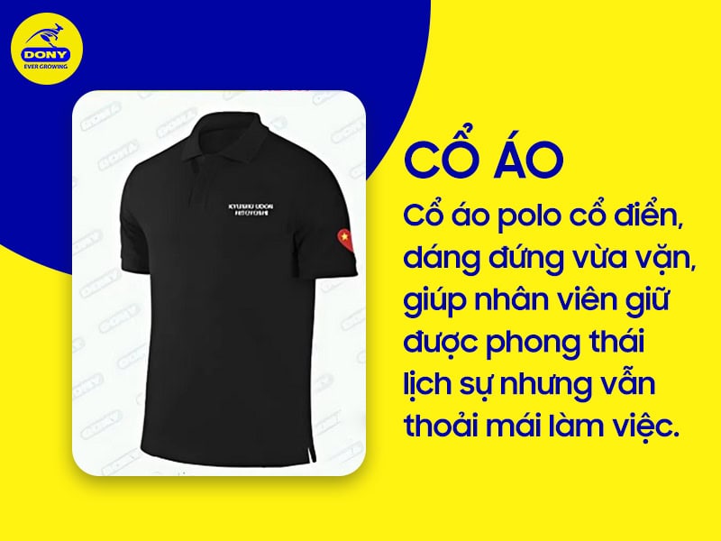 Cổ áo polo dáng đứng vừa vặn, thoải mái.
