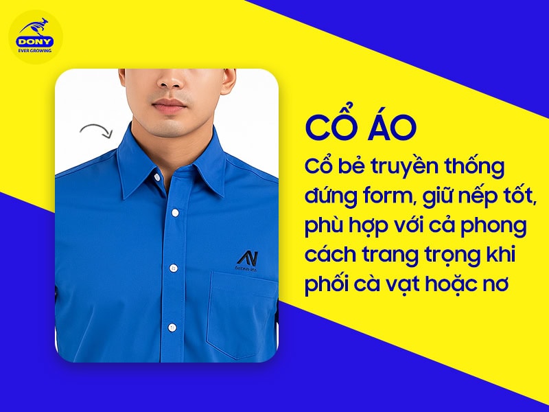 Cổ sơ mi truyền thống đứng form, giữ nếp tốt.