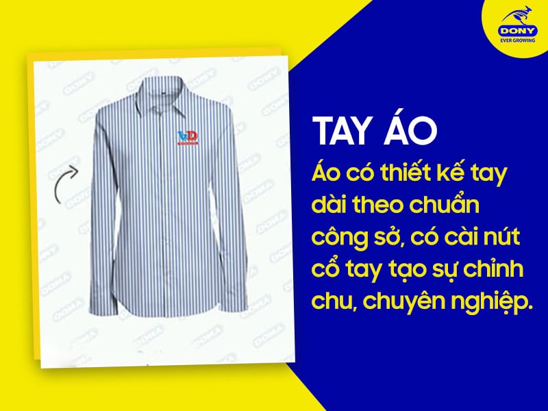 Tay áo dài theo chuẩn công sở, có nút cài ở cổ tay.
