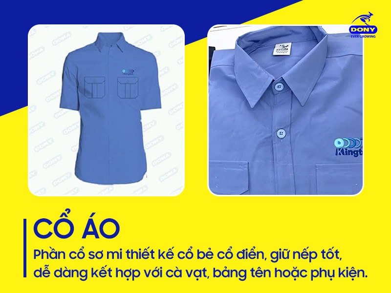Cổ áo sơ mi bẻ, giữ nếp tốt.