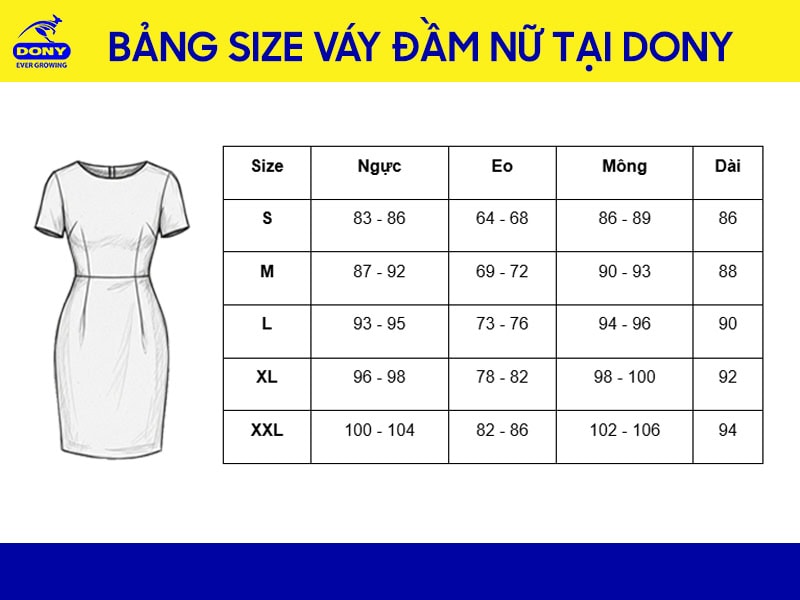 Bảng size váy đầm đồng phục DONY.