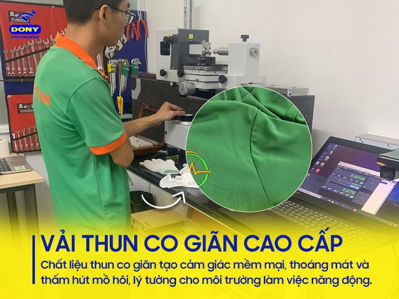 Vải thun co giãn cao cấp, mềm mại và thoáng mát.