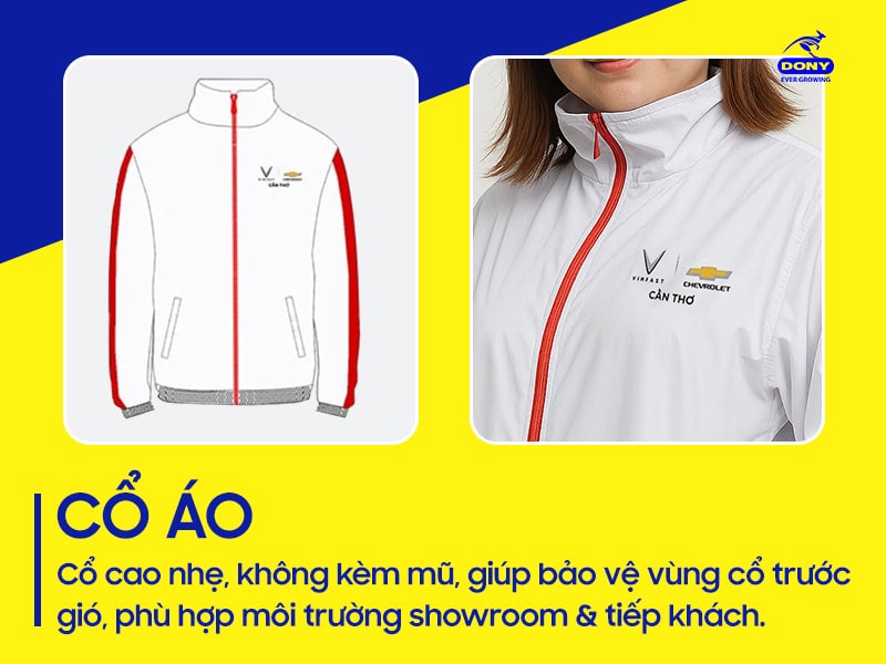 Cổ cao nhẹ giúp bảo vệ vùng cổ trước gió.
