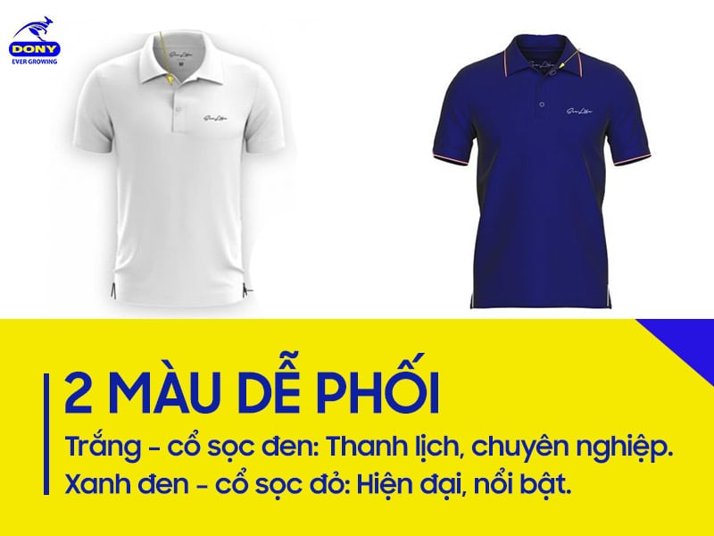 Áo có 2 màu trắng và xanh đen.