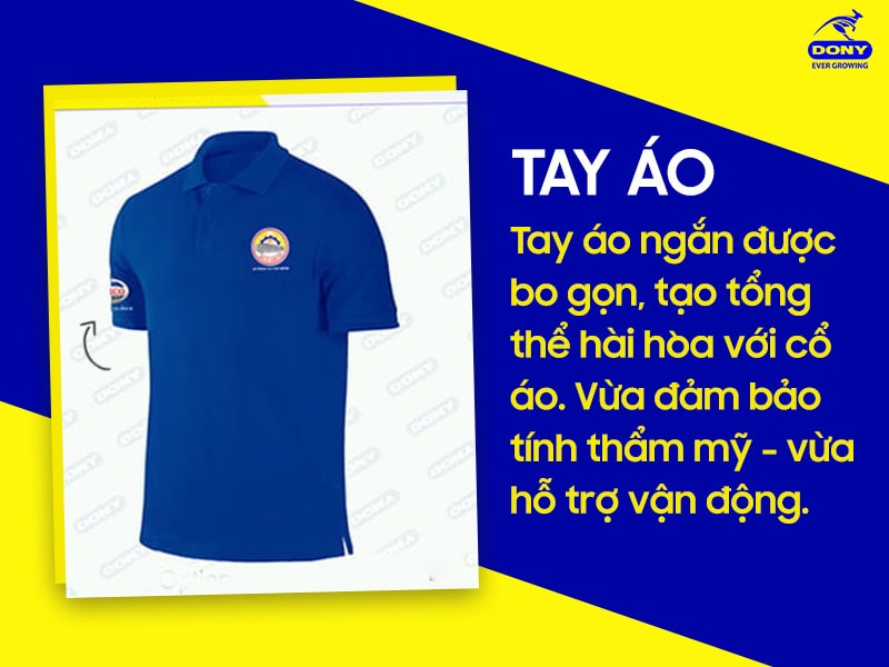 Tay áo ngắn được bo gọn, hài hòa với cổ áo.