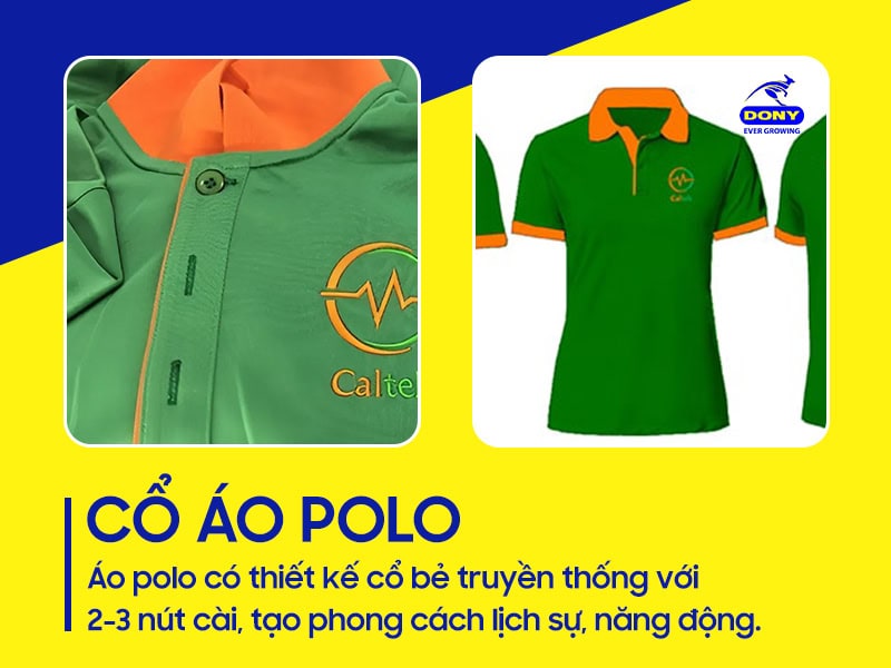 Thiết kế cổ bẻ năng động, phối màu cam nổi bật.