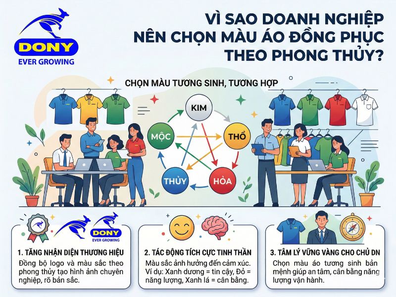 Lý do nên chọn màu áo đồng phục công ty theo phong thủy