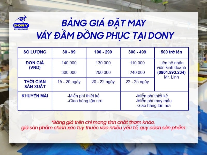 giá đặt may váy đầm đồng phục