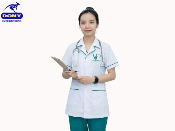 Áo Blouse Bác Sĩ Dáng Ngắn Màu Trắng Phối Viền Xanh