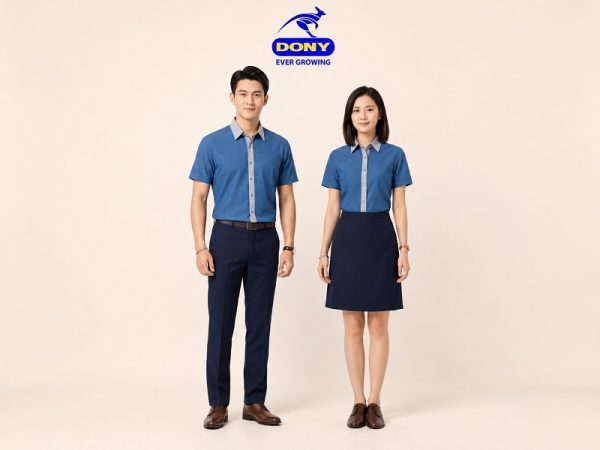 Áo Sơ Mi Đồng Phục Tay Ngắn Màu Xanh Phối Xám Hiện Đại (Mẫu 02)