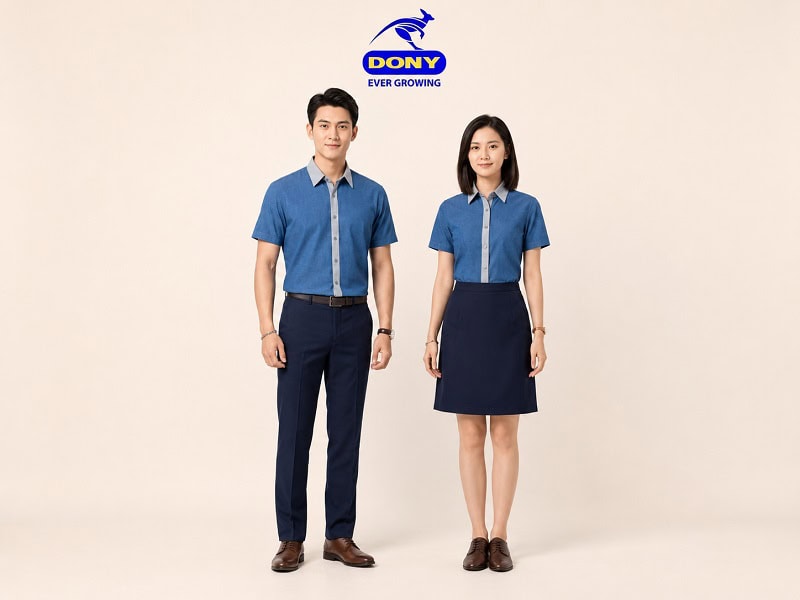 Áo Sơ Mi Đồng Phục Tay Ngắn Màu Xanh Phối Xám