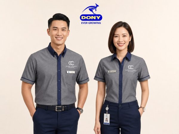 Áo Sơ Mi Đồng Phục Tay Ngắn Xám Phối Xanh Đậm Tối Giản (Mẫu 01)