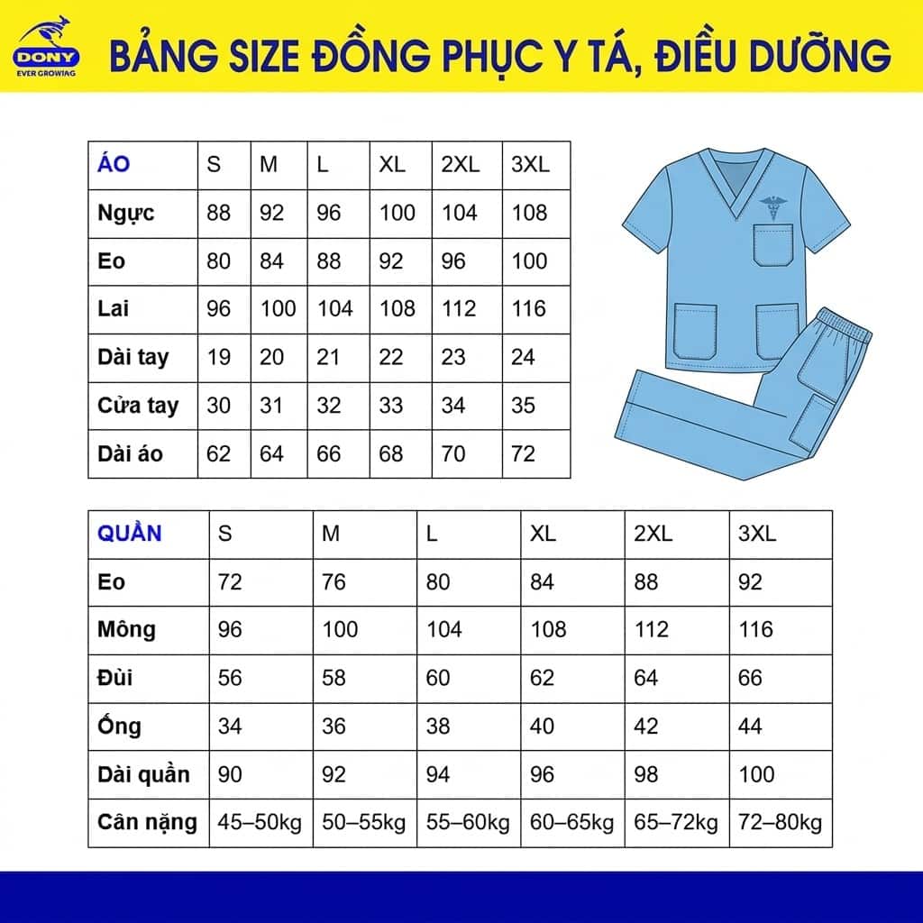 Bảng size đồng phục điều dưỡng, y tá