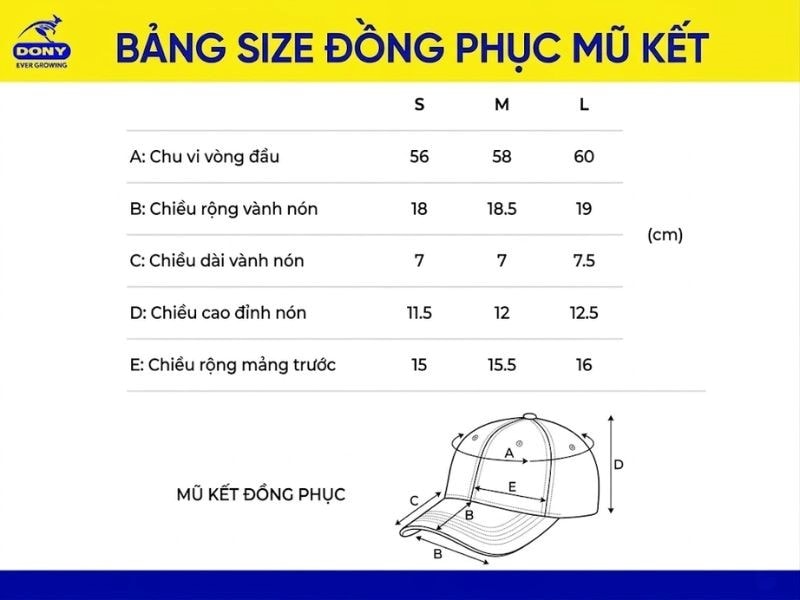 Bảng size nón kết đồng phục