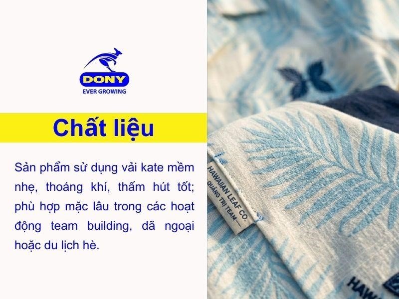 Chất liệu áo sơ mi đồng phục team building tay ngắn họa tiết xanh