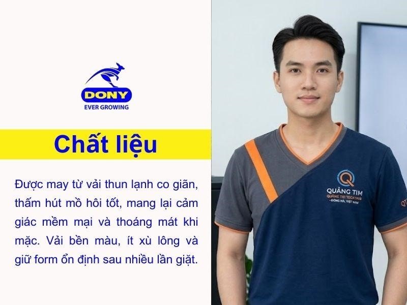 Áo thun đồng phục cổ tim được may từ các chất liệu vải thun lạnh co giãn