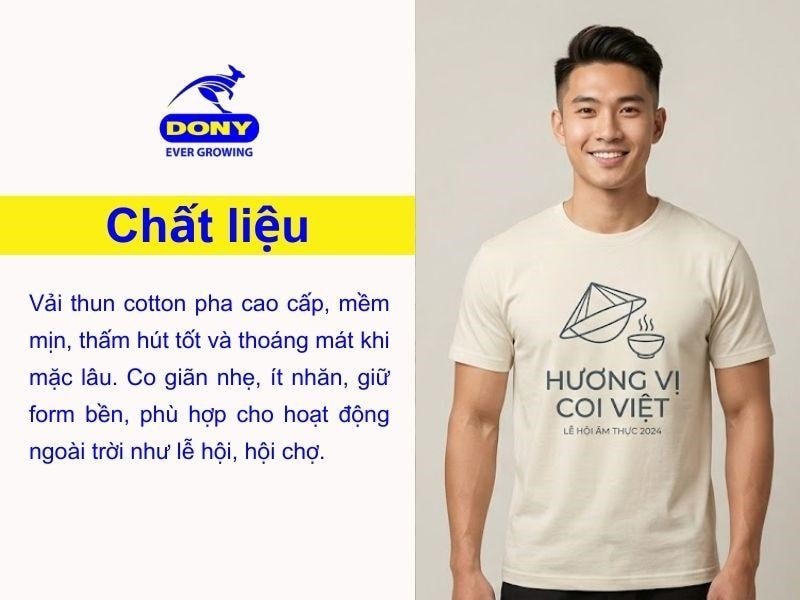 Áo sử dụng vải thun cotton pha cao cấp, bề mặt mềm mịn