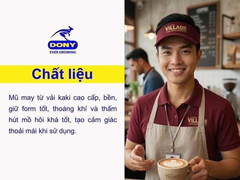 Mũ được may từ vải kaki cao cấp, loại vải thường được sử dụng trong may đồng phục