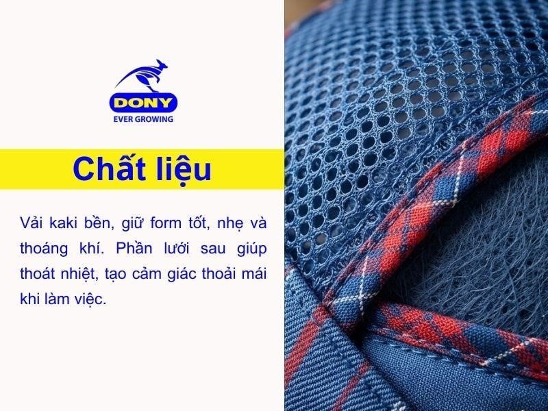 Mũ được may từ chất liệu vải kaki cao cấp, có độ bền cao và khả năng giữ form tốt.