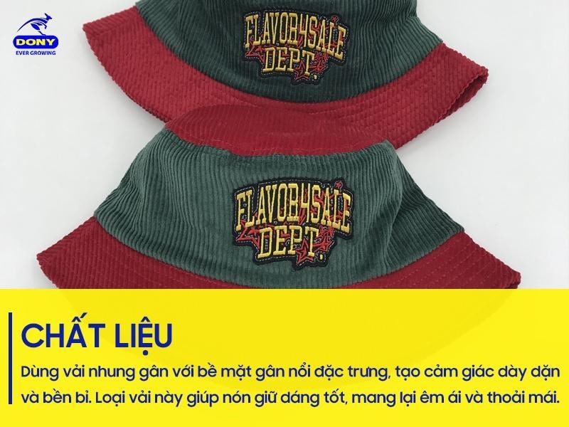 Sản phẩm sử dụng vải nhung gân (corduroy) với bề mặt gân nổi đặc trưng