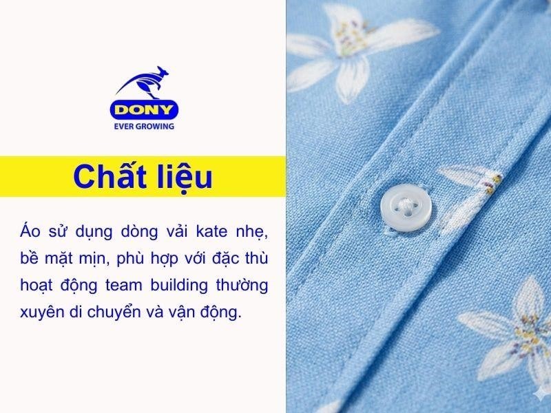 Áo sử dụng dòng vải kate nhẹ, bề mặt mịn, phù hợp với đặc thù hoạt động team building