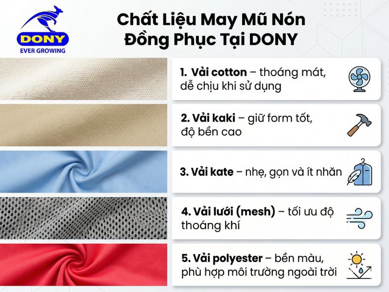 Các chất liệu may mũ nón đồng phục phổ biến