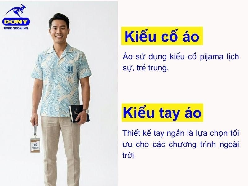 Áo sử dụng cổ pijama, tay áo gọn gàng